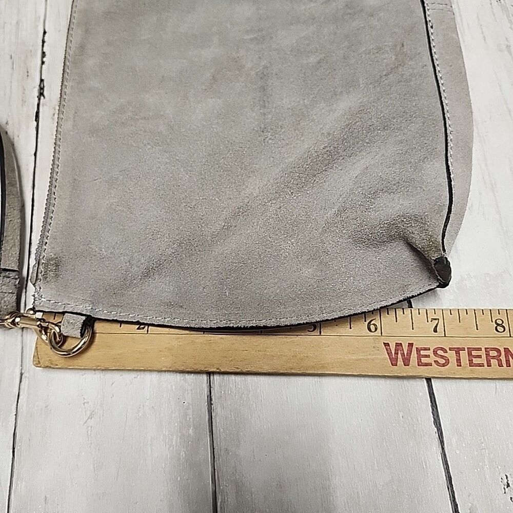 H&M Gray 100% Suede Shell Crossbody Bag Leather  Purse Small Travel - Picture 7 of 14